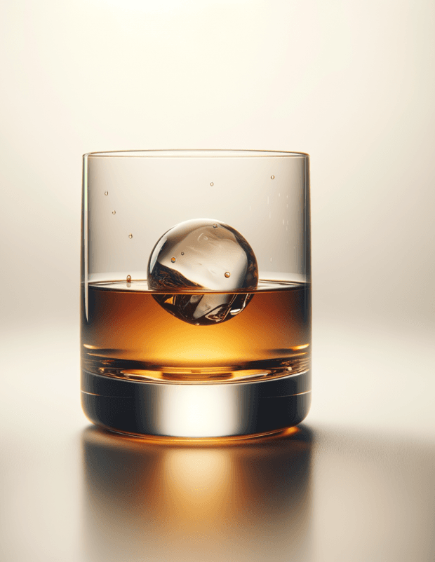 Glass of whiskey with ice sphere